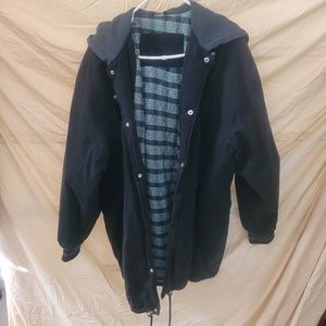 Flannel lined hooded jacket. Made by Urban Equipment. Well-made.